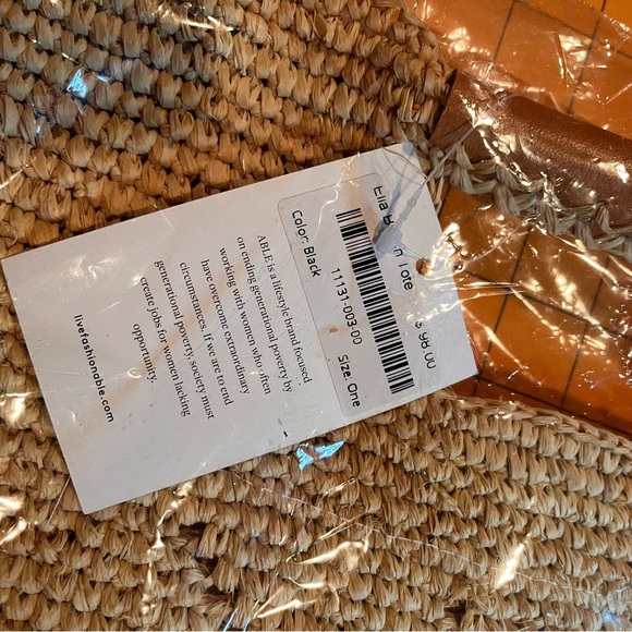 Able Tan and Black Woven Grass Tote Bag with Leather Handle - Picture 3 of 4